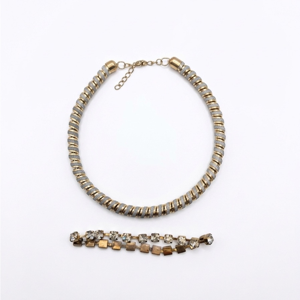 Gold and Silver Mixed Metal Necklace and Bracelet Arm Set